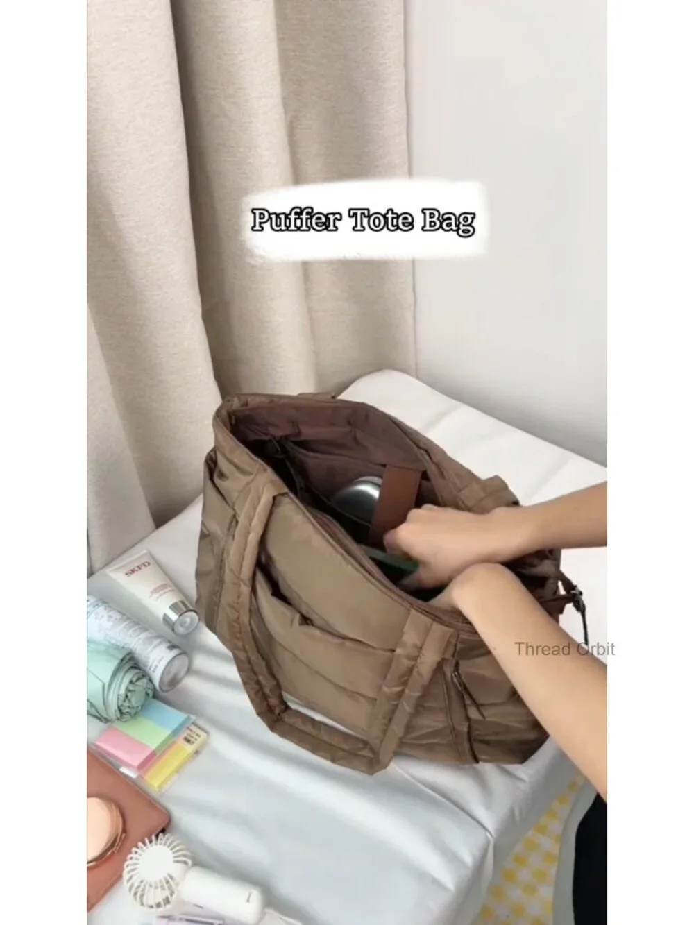 Lightweight Puffy Quilted Tote Bag with 15.6